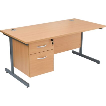 Konnexion K1 Rectangular Cantilever Office Desk with Single Fixed Pedestal